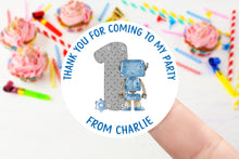 Load image into Gallery viewer, Personalised Robot Birthday Stickers -Boys Party Bag Thank You Sticker - Name and Age Sweet Cone Labels  37mm/45mm /51mm/64mm
