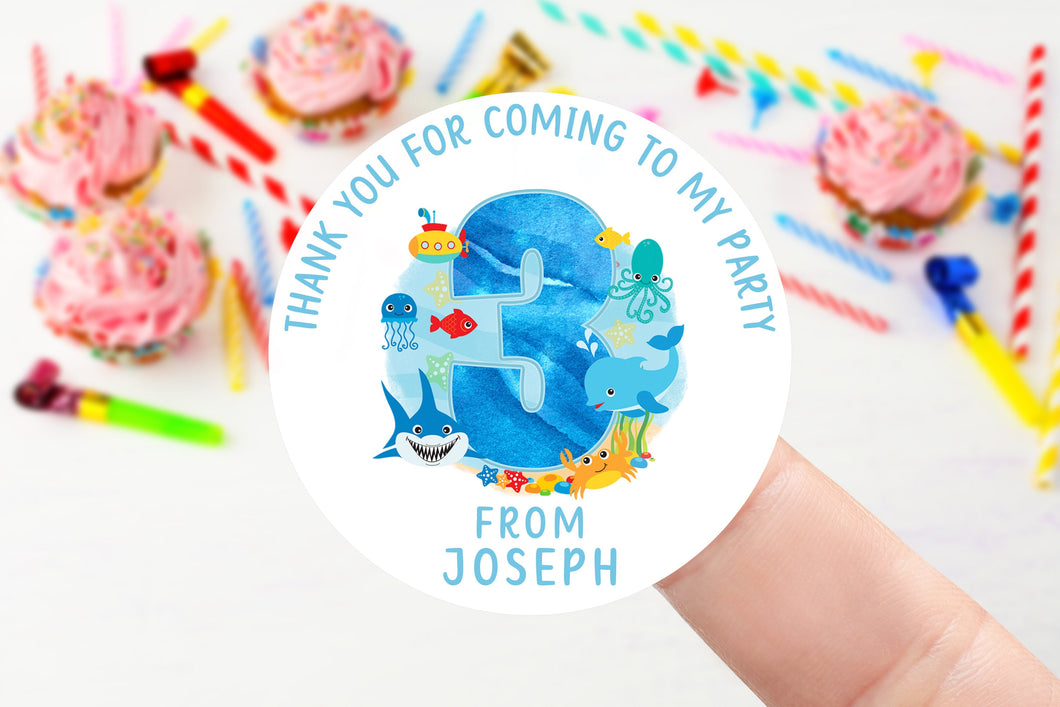 Personalised Birthday Stickers - Age 1-9 Under the Sea Themed Birthday Party Bag Thank You Sticker 37mm/45mm /51mm/64mm- Sweet Cone Labels