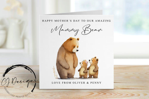 Personalised Mammy Mothers Day Card from upto 3 Children - Mammy Bear and cubs- Card For Her, Mum, Mam, Mom, Mummy, Mammy, Mommy