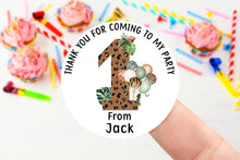 Load image into Gallery viewer, Personalised Birthday Stickers Age 1-9  Leopard  Jungle Theme Birthday Party Bag Thank You Sticker 37mm/45mm /51mm/64mm Sweet Cone Labels
