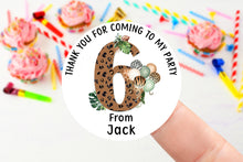 Load image into Gallery viewer, Personalised Birthday Stickers Age 1-9  Leopard  Jungle Theme Birthday Party Bag Thank You Sticker 37mm/45mm /51mm/64mm Sweet Cone Labels
