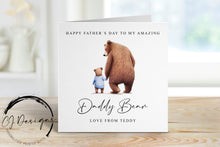 Load image into Gallery viewer, Personalised Daddy Bear Fathers Day Card from upto 4 Children -  Daddy and Baby Bear Card for Him Medium or Large card Name and Age
