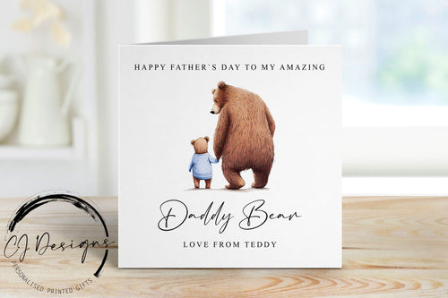Personalised Daddy Bear Fathers Day Card from upto 4 Children -  Daddy and Baby Bear Card for Him Medium or Large card Name and Age