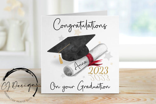 Personalised Congratulations Graduation 2023 Card with Cap & Scroll and Name Large or Small Card