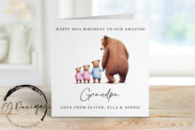 Load image into Gallery viewer, Personalised Grandpa Bear Birthday Card - Grandad and Little Bear upto 4 children Card for Him Medium or Large card Name and Age upto 4
