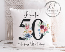 Load image into Gallery viewer, 90th Birthday Gift Milestone Cushion Keepsake - Black Floral Design White Super Soft Cushion Cover
