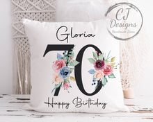 Load image into Gallery viewer, Personalised 80th Birthday Gift Milestone Cushion Keepsake - Black Floral Design White Super Soft Cushion Cover
