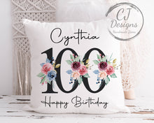 Load image into Gallery viewer, Personalised  70th Birthday Gift Milestone Cushion Keepsake - Black Floral Design White Super Soft Cushion Cover
