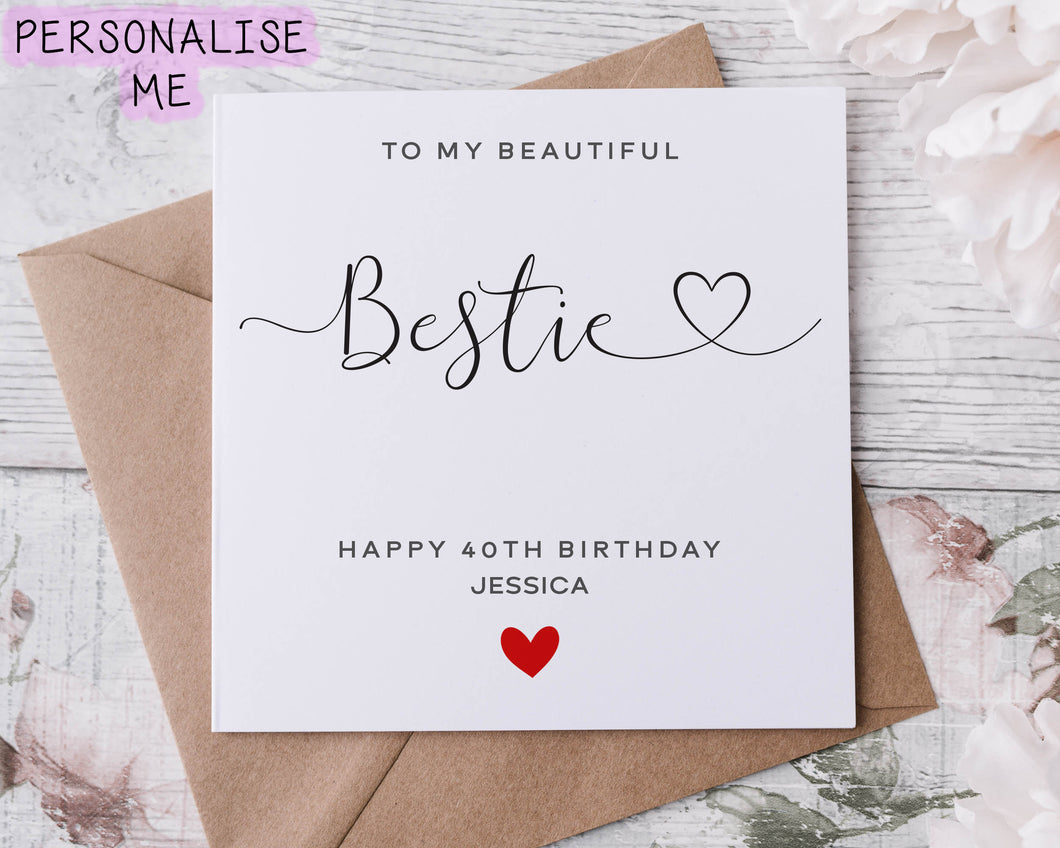 Personalised Bestie Birthday Card, Happy Birthday, Age Card For Her, 16th, 18th, 21st, 30th, 40th, 50th, 60th, 70th, 80th, 90th