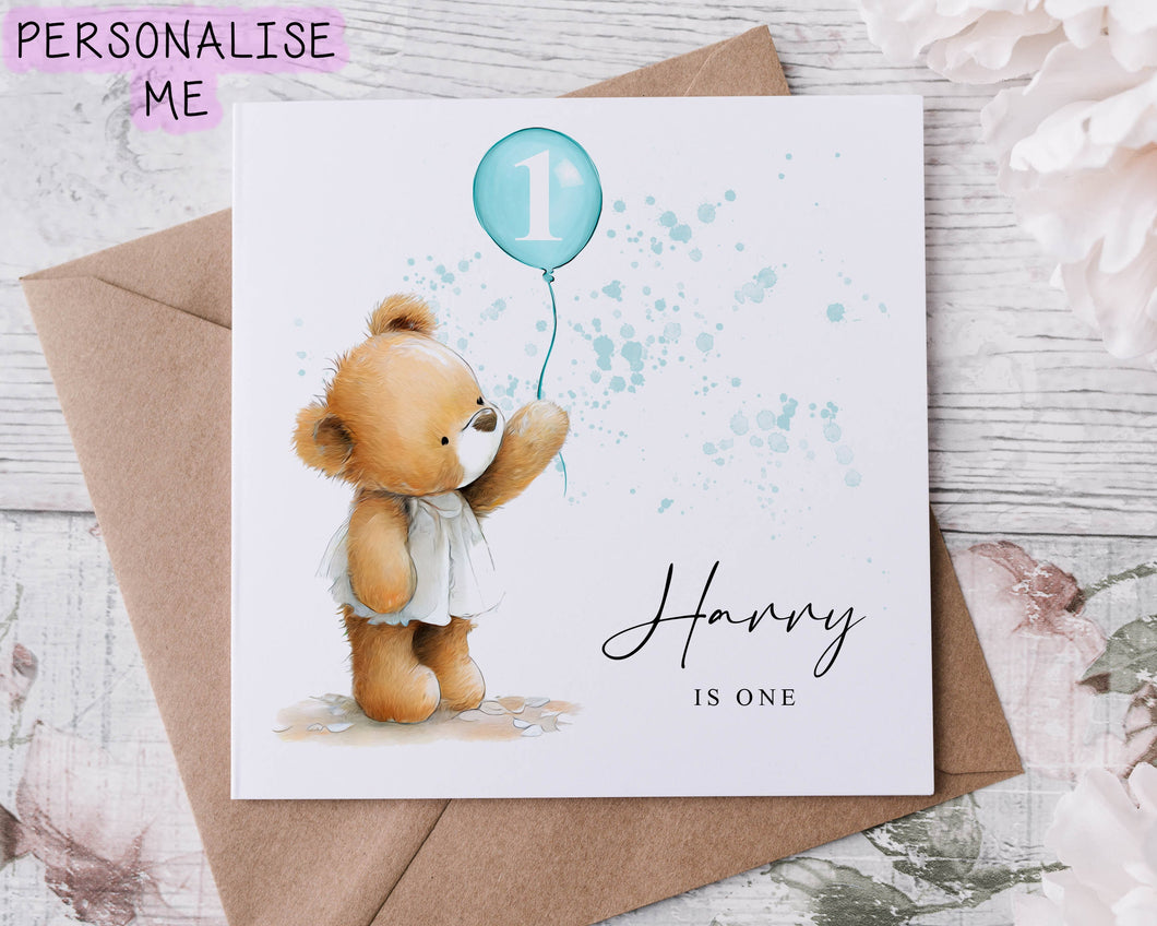 Personalised Boys Teddy Bear Birthday Card - Cute Bear with Age & Name Medium or Large card for him 1st 2nd 3rd 4th 5th 6th