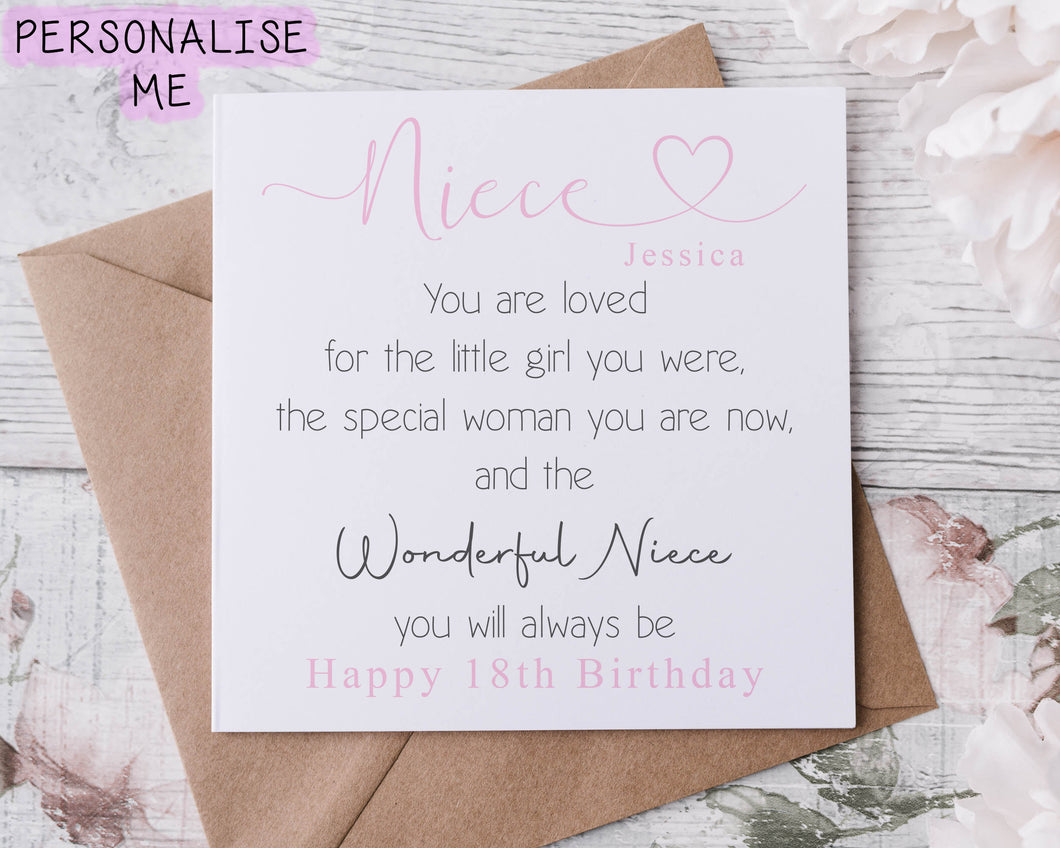 Personalised Niece 21st Birthday Card Quote Coming of Age 21st 18th 16th 30th 40th Wonderful Niece Card for her