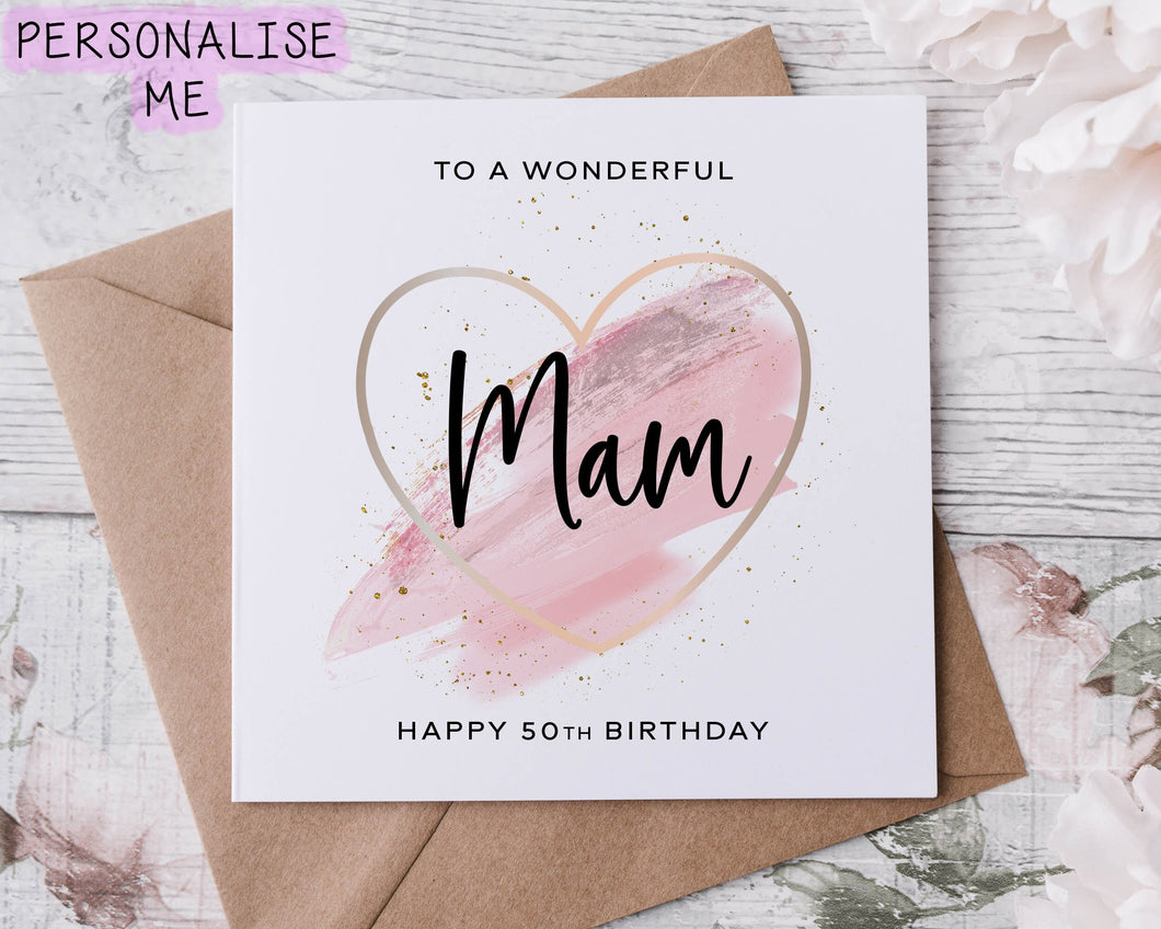 Personalised Mum Birthday Card with Pink Theme Heart Design Age Card For Her 30th, 40th,50th, 60th, 70th, 80th, Any Age