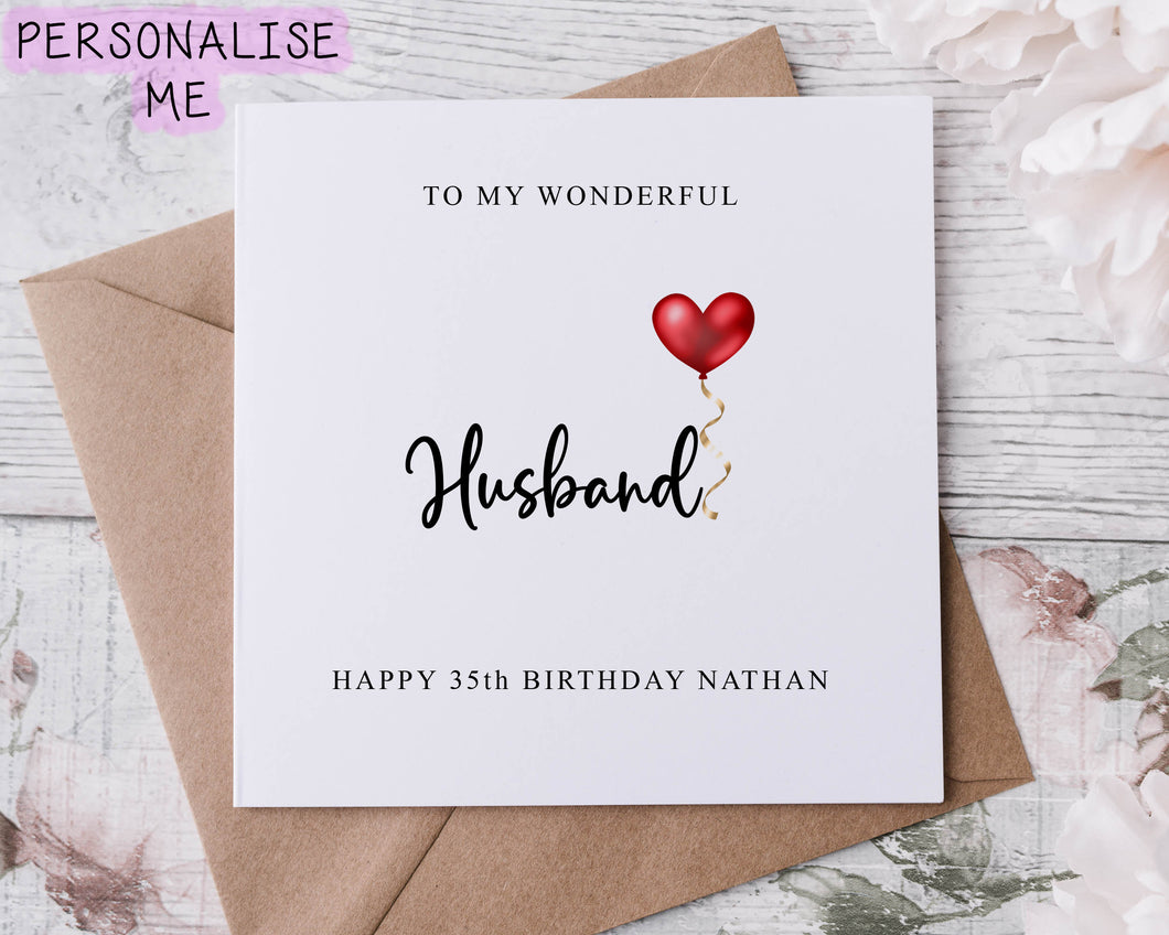 Personalised Husband Birthday Card, To My Wonderful Wife, Fiance, Wifey 30th 40th 50th Name Any Age