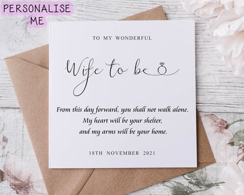 Personalised To My Wife To Be On Our Wedding Day Wedding Card For Bride, Card For Groom, To My Wife, To My Husband