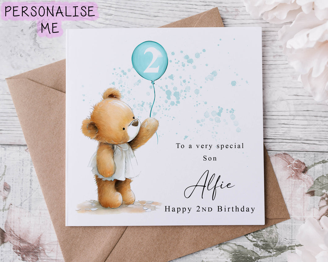 Personalised Son Birthday Card - Cute Bear with Age & Name Medium or Large card for him 1st 2nd 3rd 4th 5th 6th