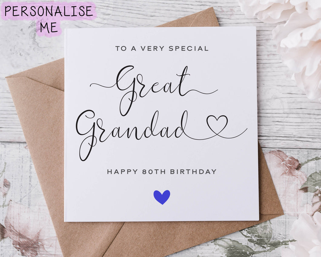 Personalised Great Grandad Birthday Card, Special Grandad, Happy Birthday, Age Card For Him, 50th, 60th, 70th, 80th, 90th