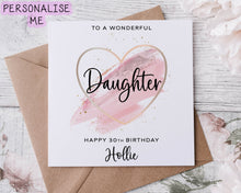 Load image into Gallery viewer, Personalised Daughter in law Birthday Card with Pink Theme Heart Design Age and Name Card For Her 30th, 40th,50th, 60th, 70th, 80th
