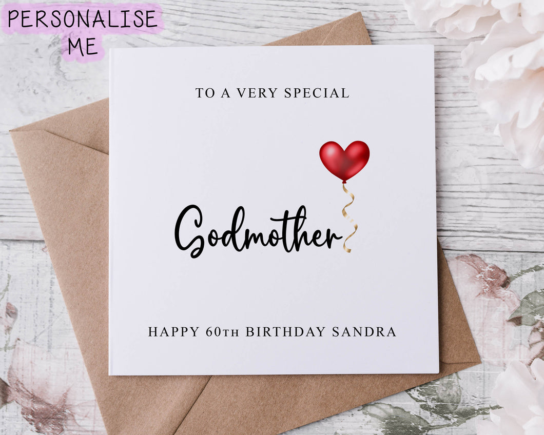 Personalised Godmother Birthday Card, Special Relative, Happy Birthday, Age Card For Her 30th, 40th,50th, 60th, 70th, 80th, Any Age