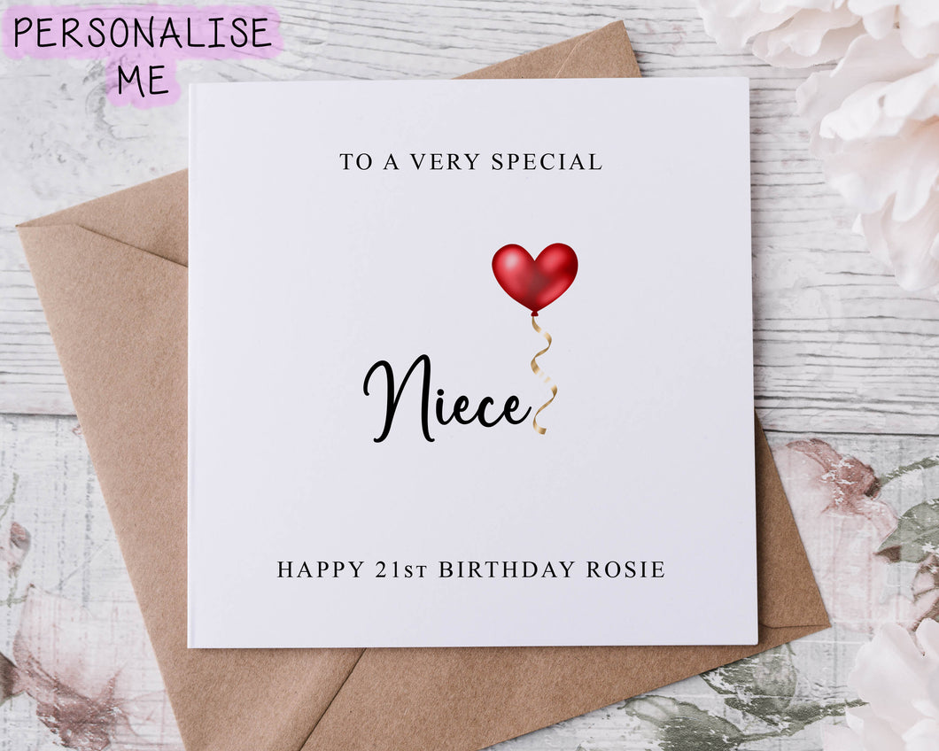 Personalised Niece Birthday Card, Card for Her Special Niece with Age and Name Medium or Large 16th 18th 21st 30th 40th 50th