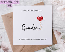 Load image into Gallery viewer, Personalised Grandson Birthday Card, Special Relative, Happy Birthday, Age Card For Him 16th, 21st, 30th, 40th,50th, Any Age &amp; Name
