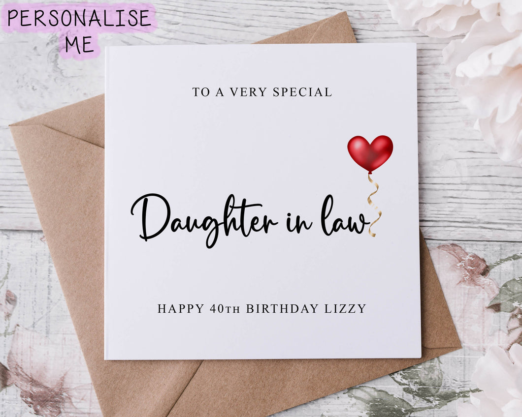 Personalised Daughter in Law Birthday Card, Special Relative, Happy Birthday, Age Card For Her 30th, 40th,50th Any Age Med Or Lrg