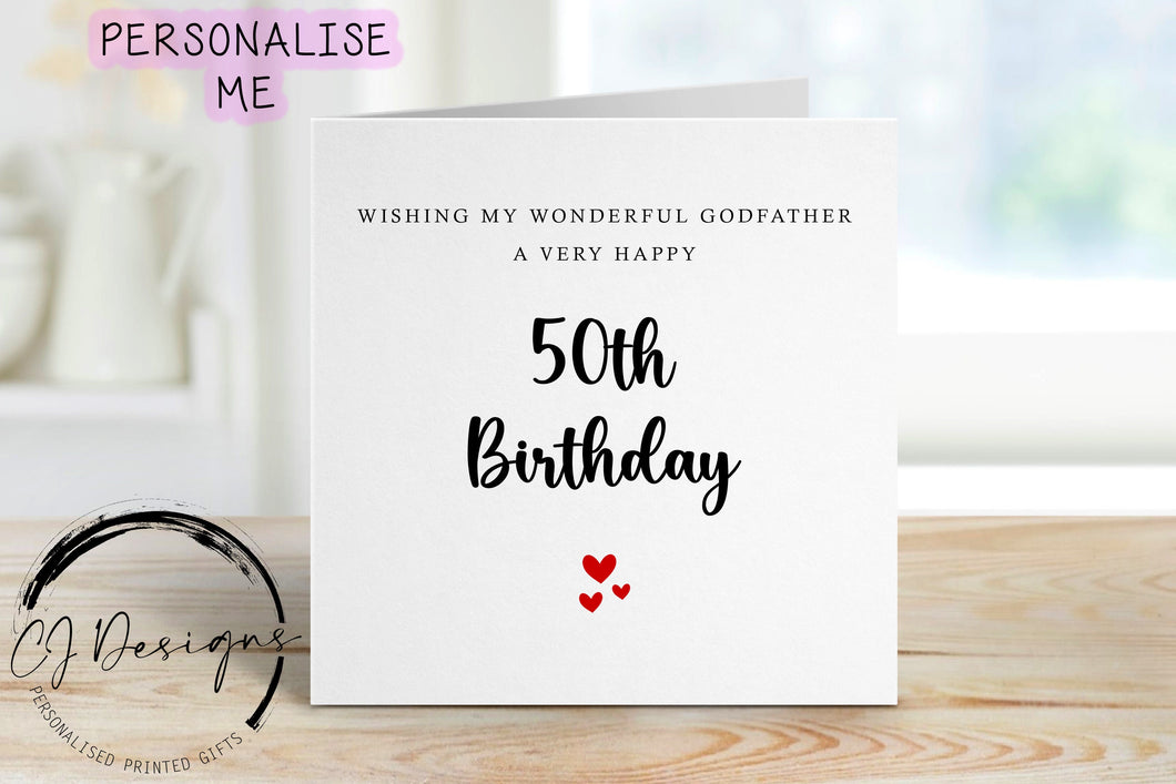 Personalised Godfather Birthday Card - Red Hearts with Any Age Greeting Card for Him 21st, 30th, 40th, 50th, 60th, 70th, 80th, 90th, 100th