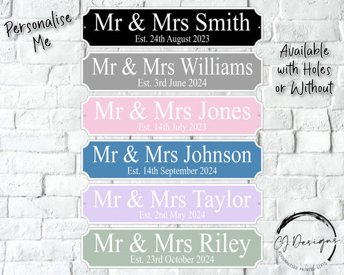 Personalised Mr and Mrs Acrylic Street Sign - Wedding Gift, Home Bar Decor, Newly Wed Gift, Wedding Deco, Weatherproof, Garden Decoration