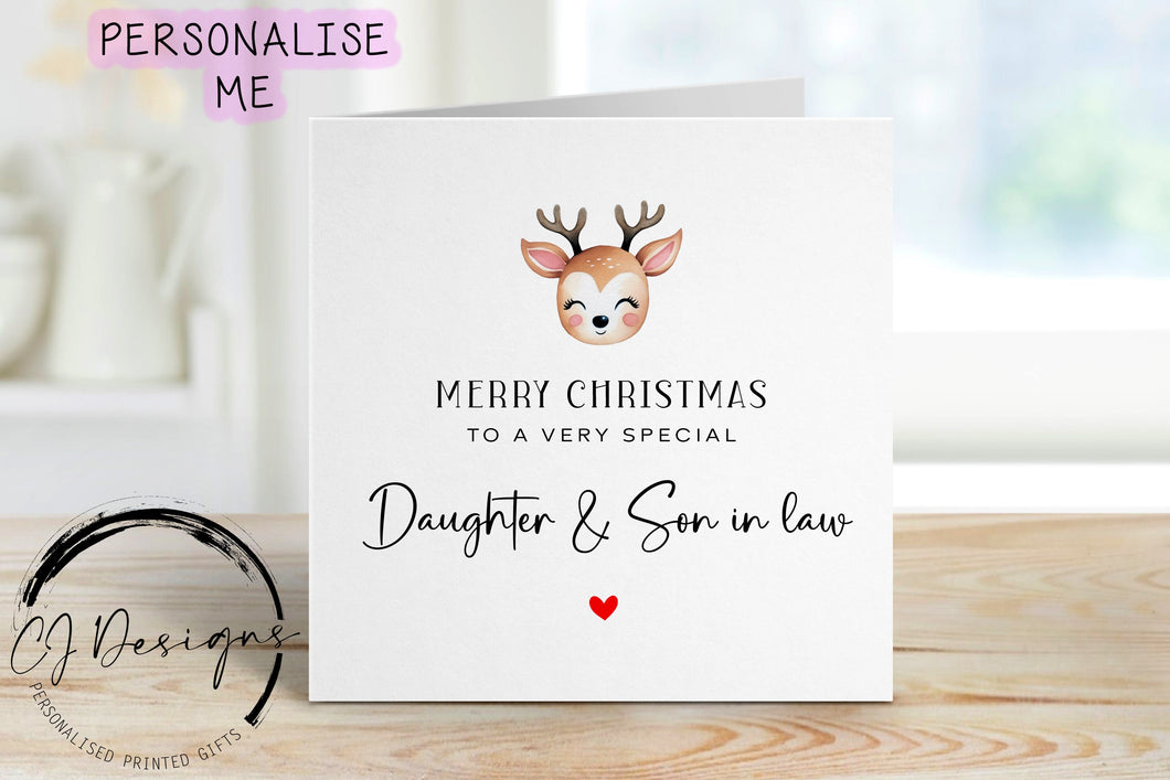 Daughter & Son in law Christmas card with a picture of a small reindeer head