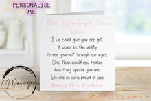 Load image into Gallery viewer, Personalised Niece Birthday Card with Poem/Quote see through my eyes, Our/My 16th 18th 21st 30th 40th 50th
