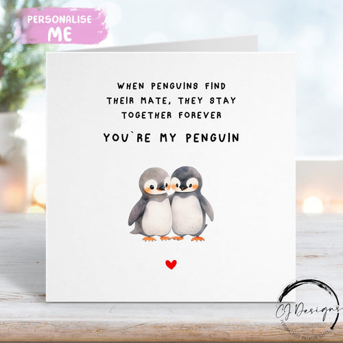 Penguin couple valentines card